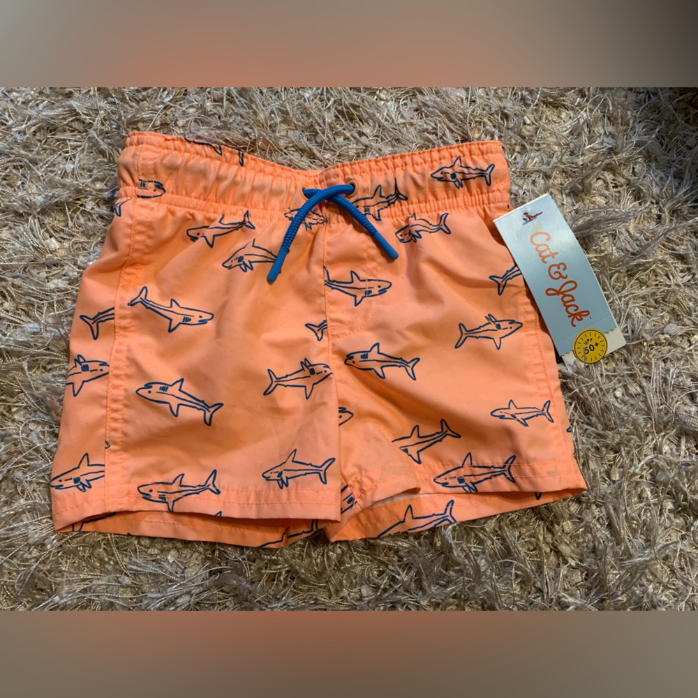 Cat & Jack Orange Shark Print Kids Swimsuit 18M NWT